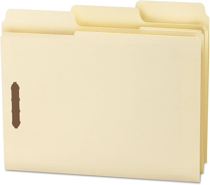 Smead SuperTab® Fastener File Folder, 2 Fasteners, Oversized Reinforced 1/3- Cut Tab, Guide Height, Letter Size, Manila, 50 Each per Box (14535)