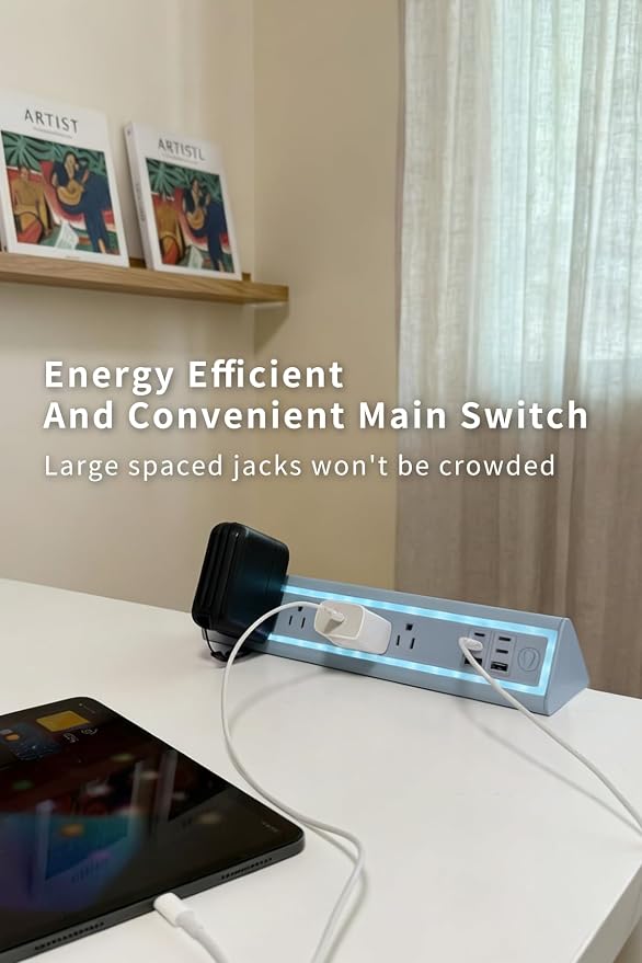 Desk Clamp Power Strip with Nightlight, 40W Fast Charging, 10FT Extension Cord, 4x20W USB-C & 2 USB Ports, 5 AC Outlets, Fits 1.69-Inch Table Edges