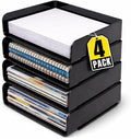 1InTheOffice Stackable Paper Tray Organizer, Plastic Letter Tray, Office Desk Tray, Black (4Pack)