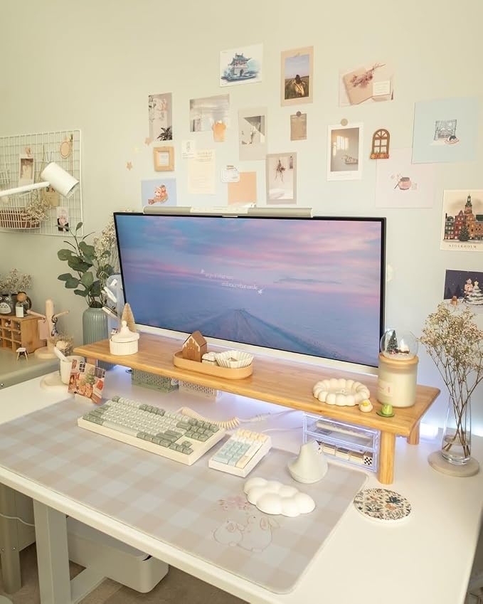 Bamboo Dual Monitor Stand Riser, Natural Desktop Shelf with Storage | 39.37-Inch Wide, Under-Shelf Storage for Keyboard, Mouse and Laptop, Fits Two 24-Inch Monitors in Home Office