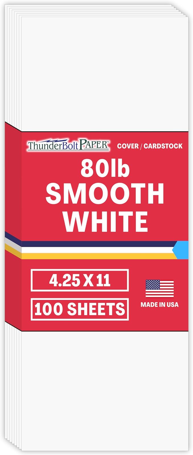 100 Bright White Smooth Card Paper Sheets - 4.25 X 11 Inches - 80# (80 lb/Pound) Cover Weight - Half Letter Size Cut Long - Menu Paper - Program - Smooth Finish
