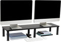 Mind Reader Dual Monitor Stand, Height Adjustable, Desktop Organizer, Laptop Riser, Office, 38.5"L x 11"W x 2.55-6.5"H, Black