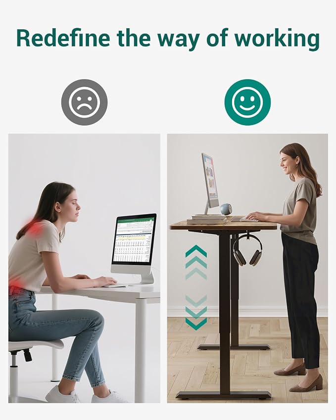 CubiCubi 63x28 Large Electric Standing Desk, 28" Deep Desktop, Rustic Brown | Wide Surface, Sit to Stand, Computer Workstations, Home Office Desk, Next-Gen Frame, Advanced Motor, 176 lbs Capacity