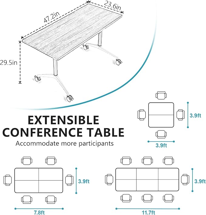 Goakwwuz Conference Room Table, Folding Conference Tables,Thicken Grey Tabletop,Flip Top Wooden Seminar Meeting Room Table for Conference Room Offices (2, Black+White, 47.2“)