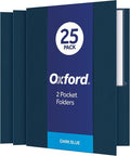Oxford Twin-Pocket Folders, Textured Paper, Letter Size, Dark Blue, Holds 100 Sheets, (57538EE) 25 Count (Pack of 5)