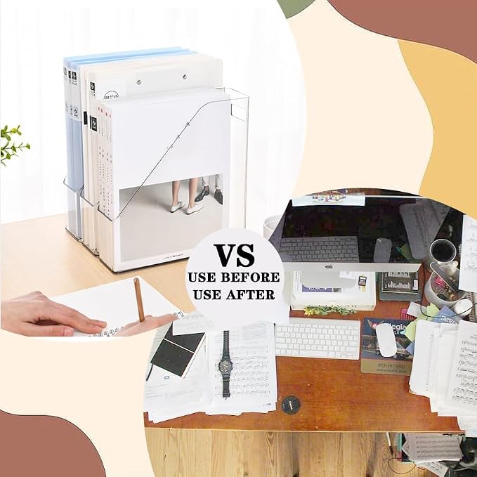 6Pcs Clear Acrylic Magazine File Holder Paper Document Organizer | Vertical File Folder Divider Box, Desktop Supplies Label Pockets Shelves Case,for Office Home School Desktop Stationary