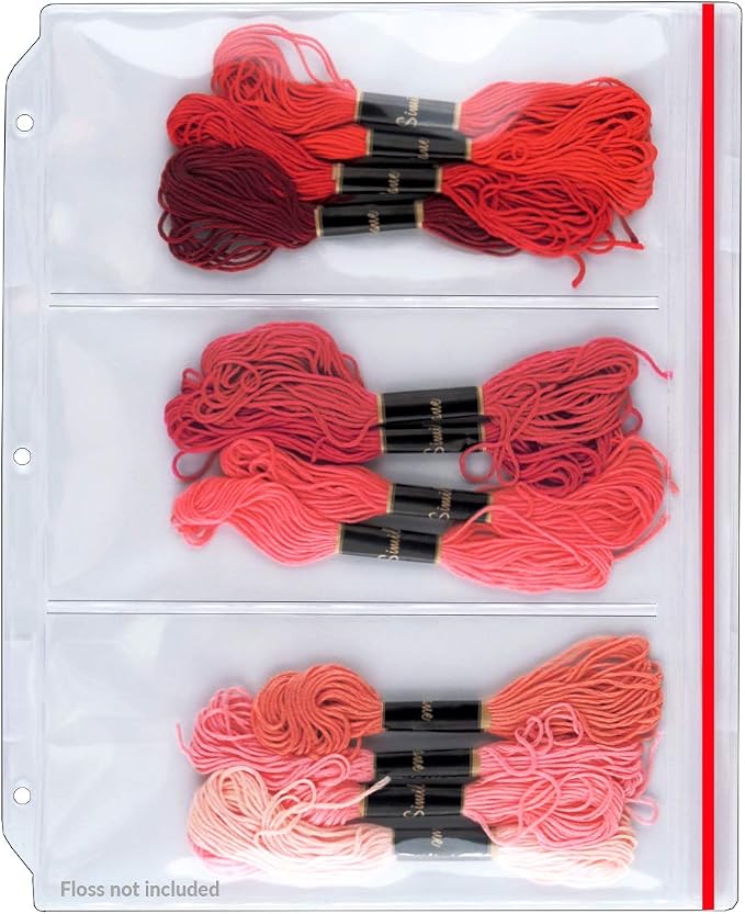 StoreSMART – Multi-Pocket Zipper Binder Page for Embroidery & Cross-Stitch Floss Storage – 3 Pocket - 50-Pack - (CRFT600-3-FLOSS-50)