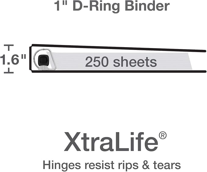 Oxford 3 Ring Binders, Binders for School and Office, 1 Inch ONE-Touch Easy Open D Rings, 3-Sided View Binder Covers, Xtralife Hinge, Non-Stick, PVC-Free,White, 250-Sheet Capacity, 4 Pack (79904)