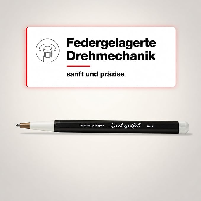 LEUCHTTURM1917 - Drehgriffel Writing Pen (Black) - Ballpoint Pen with Royal Blue Ink Included