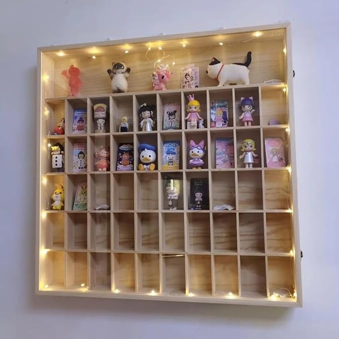 51Grid Wooden Display Case with Acrylic Door,24.33x2.76x29.45 inches | Wall Mounted,for Tabletop Figure and Toy Model Collection Shelf