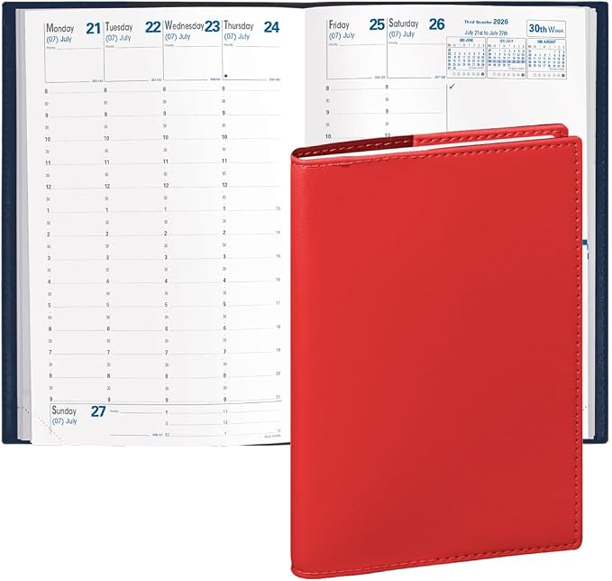 Quo Vadis 2026 Minister - Weekly/Monthly Planner - 12 Months, Jan. to Dec. - 6 1/4 x 9 3/8" - Smooth Faux Leather Soho Red Cover- Time Management Appointment Organizer