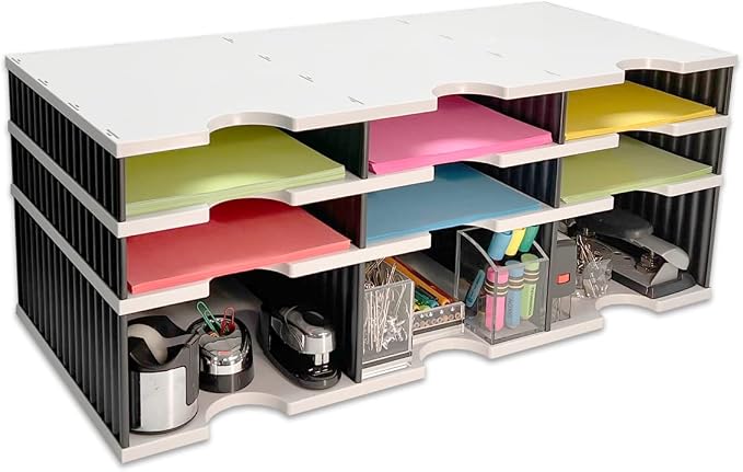 Ultimate Office TierDrop Desktop Organizer, 6 Compartment Sorter Plus Riser | Riser base gives easy access to lower slots and stores desk accessories; modular no-tool design, expands with add-on tiers