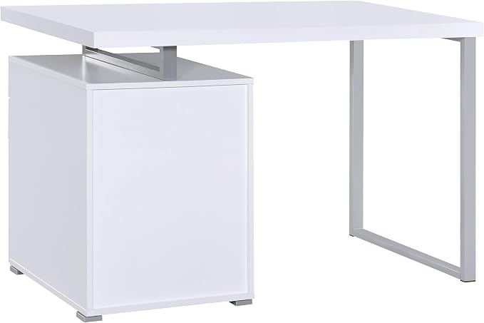 Coaster Home Furnishings Brennan Modern Contemporary Home Office 3-Drawer Writing Desk with Drawers Computer Desk Study Table File Cabinet Storage Silver Metal Frame White 800325