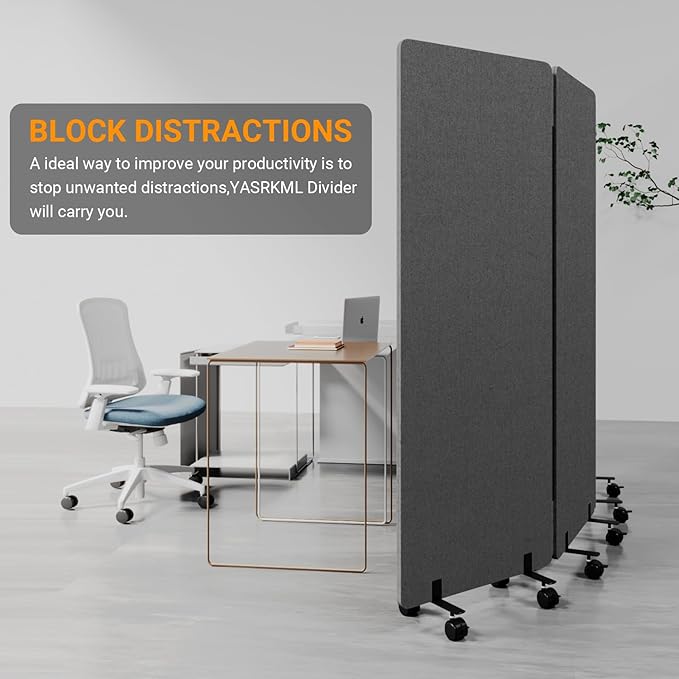 Soundproof Room Divider with Wheels, 66in Office Dividers for Sound Proofing & Reducing, 3 Panel Sound Proof Dividers for Office Partitions Portable Temporary Wall Acoustic Wall Divider，Dark Grey