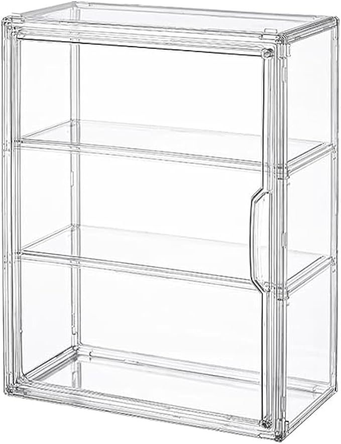 BOHOIDEE 3 Tiers Clear Display Case for Figures, Acrylic Storage Organizers Box with Magnetic Door, Wall-Mounted Dustproof Showcase for Collectibles Action Figure(2PACK Wall-Mounted Medium)