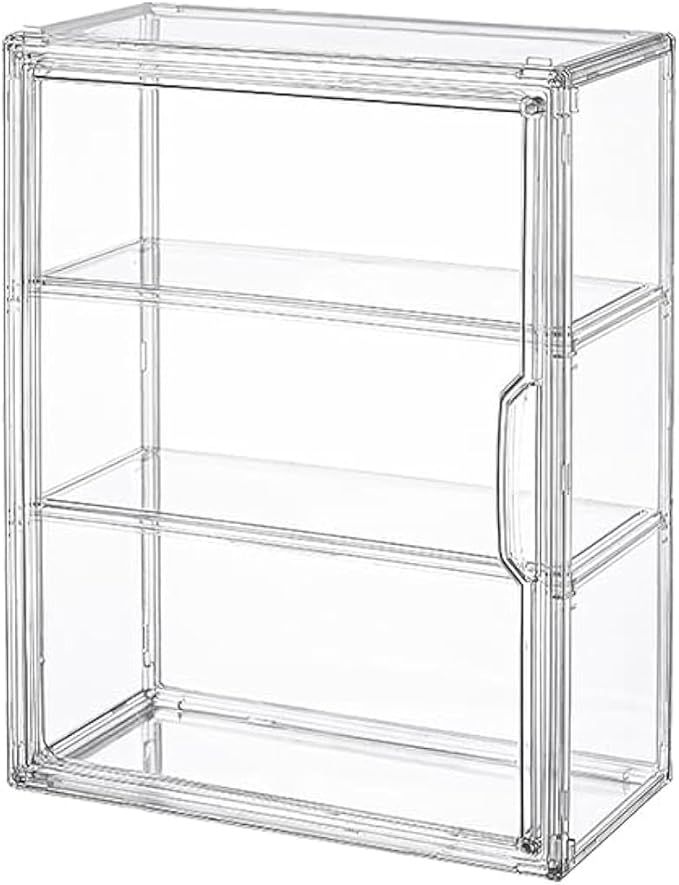 BOHOIDEE 3 Tiers Clear Display Case for Figures, Acrylic Storage Organizers Box with Magnetic Door, Wall-Mounted Dustproof Showcase for Collectibles Action Figure(3PACK Wall-Mounted Medium)