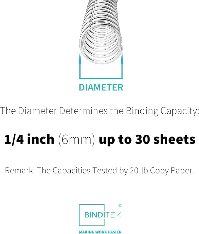 Binditek 50 Pack Plastic Spiral Binding Coils, 6mm(1/4"), 30 Sheet Capacity, 4:1 Pitch, Clear, 48Loops, for Letter Size, for Students and Coworkers | Coil Binding Spines, 1/4", 30 Sheet Capacity, 48 Loops, for Letter-Size Reports, Presentations, School...