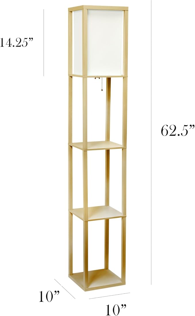 Simple Designs LF1014-TAN Etagere Organizer Storage Shelf Linen Shade Floor Lamp, Tan
