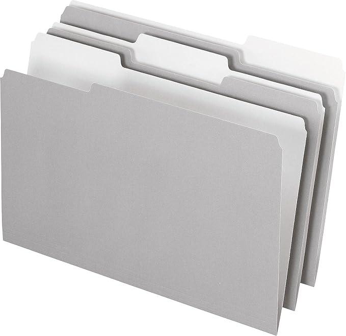 Pendaflex 435013GRA Interior File Folders, 1/3 Cut Top Tab, Legal, Gray (Box of 100)