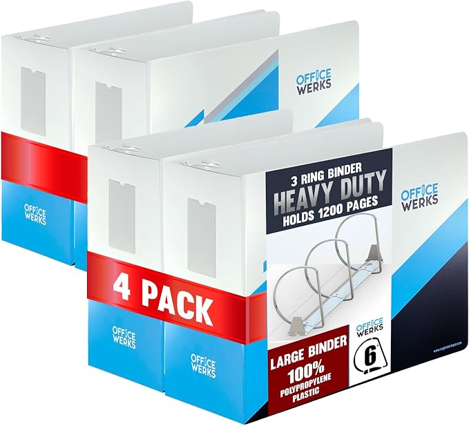 Performore 6 Inch Locking Angle D-Ring Binder Heavy Duty Poly Binder with Printed Design, Secure Locking 3 Rings, Spine Label Holder, Non-Customizable Cover, Holds 8.5" x 11" Paper (4)