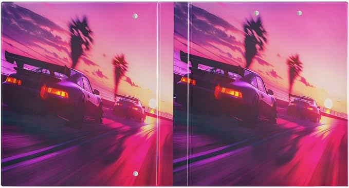 3 Ring Binder Sport Cars Racing Down Highway 1.5" Round Ring Binders View Binder with 200 Sheet for Women Men Office Kids School Supplies, 1 Pack
