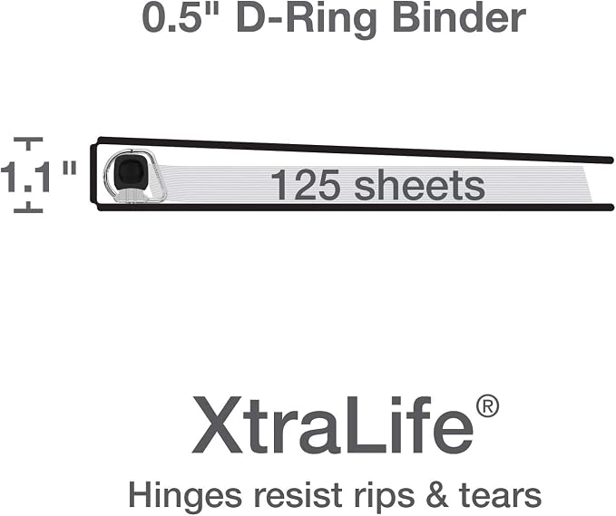 Oxford 3 Ring Binders, 0.5 inch ONE-Touch Easy Open D Rings, Durable Binders for School and Office, View Binder Covers, Xtralife Hinge, Non-Stick, PVC-Free, White, Holds 125 Sheets, 6 PK (79902)