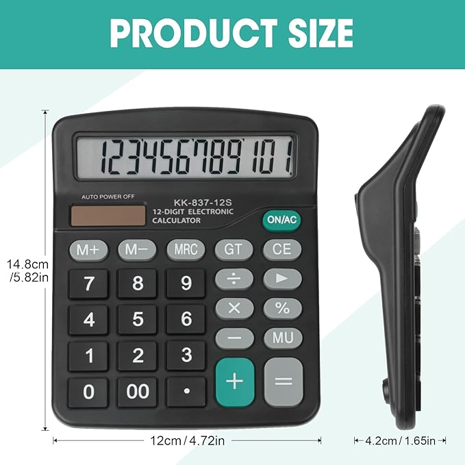5 Pack Calculator Bulk, 12 Digits Calculators Desktop with Large LCD Display and Sensitive Butto, Solar and Battery Dual Power, Desk Calculator for Office, School, Home