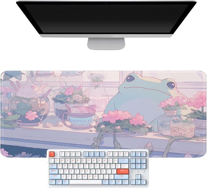 Pink Anime Cute Forg Big Mouse Pad,XXL 15.7x35.4 inch Large Gaming Mouse Pad,Non-Slip Base Desk Mat,Extended Game Mousepad Keyboard Pad Long Desk Pad Home&Office