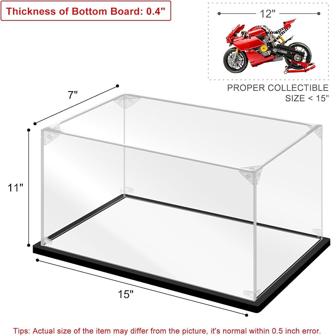 Acrylic Display Case, 15.8×7.8×11.8 Inch Clear Acrylic Display Box with Black Frame, Assemble Collectibles Display Case for Trophy, Action Figures, Dolls & Building Toys