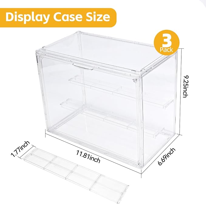 POLRAI 3 Packs Display Boxes for Figures Stackable Detachable Display Stand Dustproof Showcase Storage for Collectibles and Action Figures Mini Toys (3 Tiers)