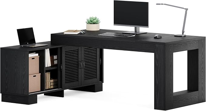 LITTLE TREE L Shaped Executive Desk, Large 63" Executive Desk with File Cabinet, Modern L Shaped Desk, Corner Computer Desk for Home Office & Business Furniture Workstation, Black