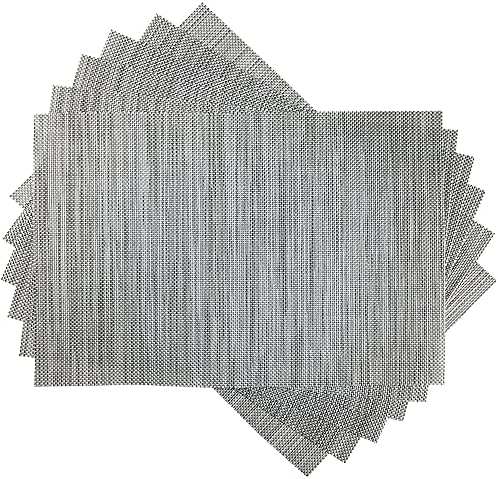 WAZAIGUR Placemats Crisscross Woven Vinyl Place Mats Set of 6 Silver&Black