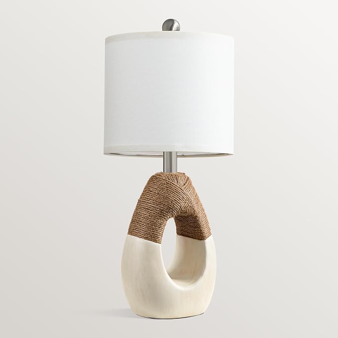 19” Boho Table Lamps Bedroom Living Room,Suitable for Small Space,Farmhouse Rattan Lamp Rustic Egg Design Resin Nightstand Bedside Lamps for Bedroom Living Room Office Study Rest Decor
