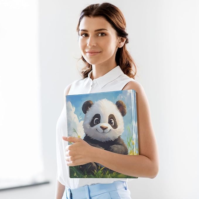 Custom 3 Ring Binder Panda in Grass 1.5" Round Ring Binders Personalized Name View Binder with 200 Sheet for Kids School Supplies Women Men Office, 1 Pack