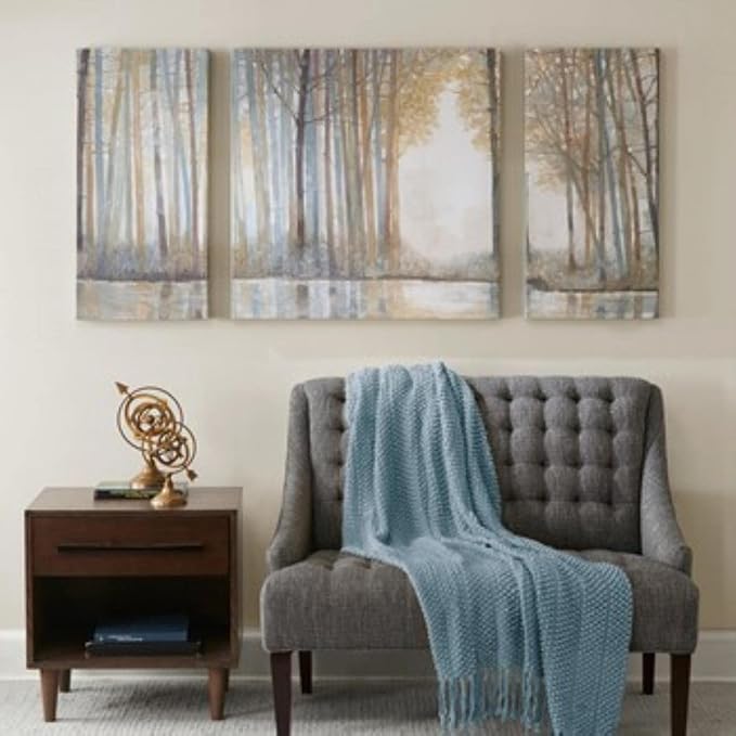 Madison Park Wall Art Living Room Décor - Triptych Scenery Watercolor Canvas, Home Accent Modern Dining Decoration, Ready to Hang Painting for Bedroom, Multi-Sizes, Natural Forest Reflection 3 Piece