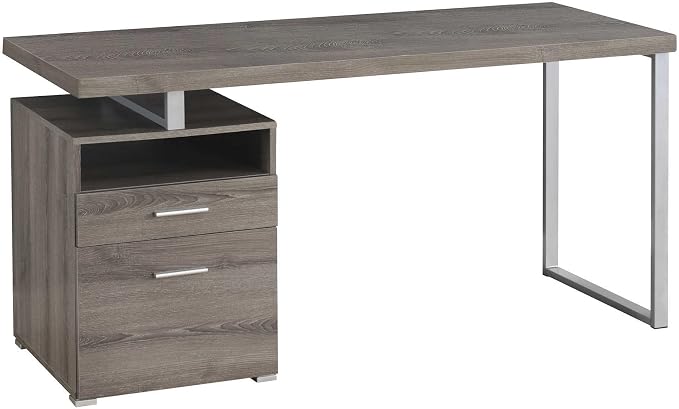 Monarch Specialties Computer Writing Desk for Home & Office Laptop Table with Drawers Open Shelf and File Cabinet-Left or Right Set Up, 60" L, Dark Taupe