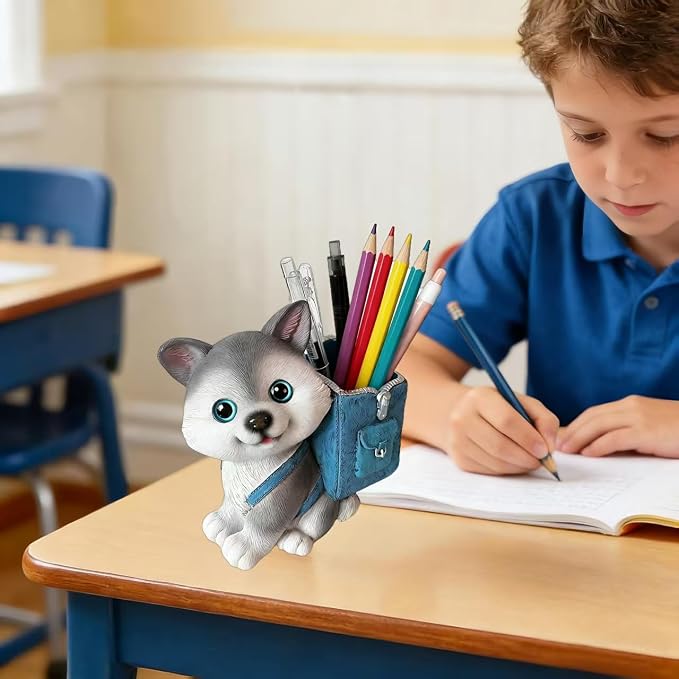 Funny Dog Pen Holder, Pencil Holder for Desk, Husky Gifts for Women Men, Cute Desk Pen Organizer for Home Office School Decoration