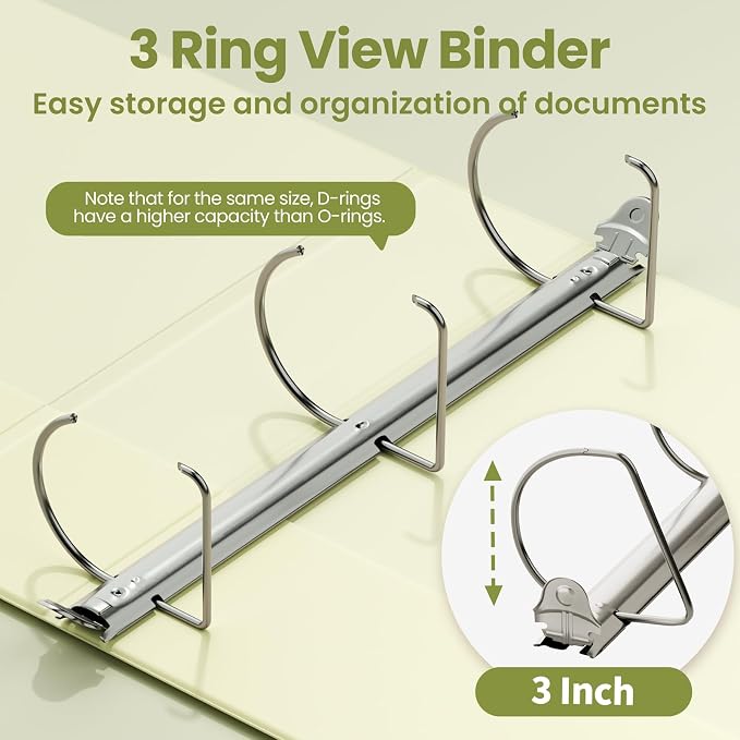 SUNEE 3 Ring Binder 3 Inch D Ring, Clear View Binder Three Ring PVC-Free (Fit 8.5x11 Inches) for School or Office Supplies, Yellow, 1 Pack