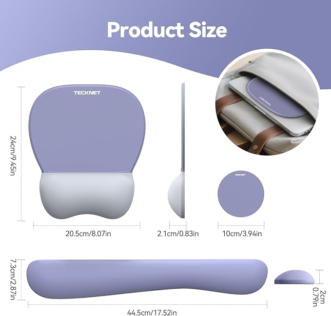 TECKNET Gel Mouse Pad Set with Wrist Rest and Keyboard Wrist Rest, Ergonomic Mousepad Rests with Non-Slip PU Base for Pain Relief, Computer, Laptop, Office & Home