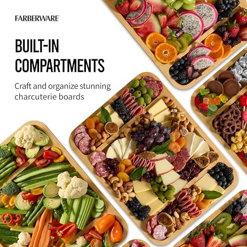 FARBERWARE Build-a-Board Cutting Board with Three Compartments and Clear Locking Lid for Charcuterie, Snacks, and More, Bamboo