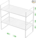 SOFRON Expandable Cabinet Storage Shelf Stackable Organizer Rack for Kitchen Bathroom Pantry Spice Cupboard Coffee Countertop Home Office Desk Heavy Duty Nonslip White Large 2 Packs