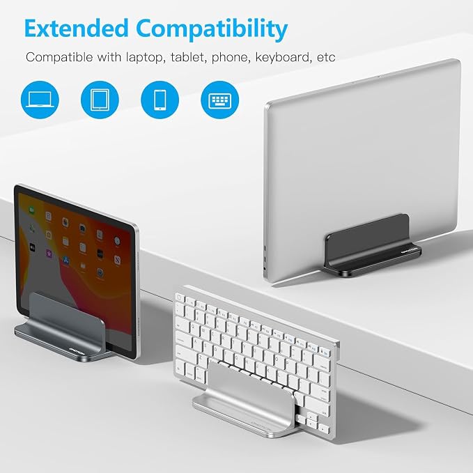 OMOTON Vertical Laptop Stand Holder, Adjustable Dock for MacBook, Black | Aluminum Stand for MacBook Stand, Fits Chromebook & Gaming Laptops up to 17.3 in, Office Desk Organization, Space-Saving