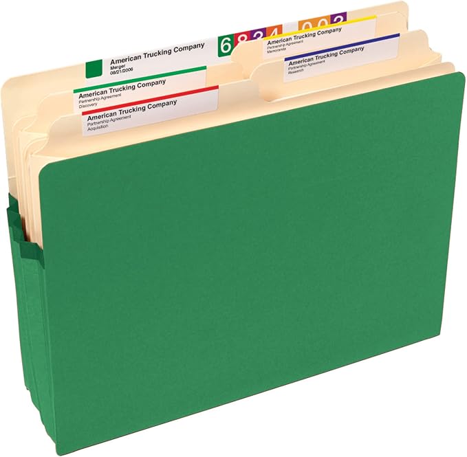 Smead File Pocket, Straight-Cut Tab, 3-1/2" Expansion, Letter Size, Green, 25 per Box (73226)