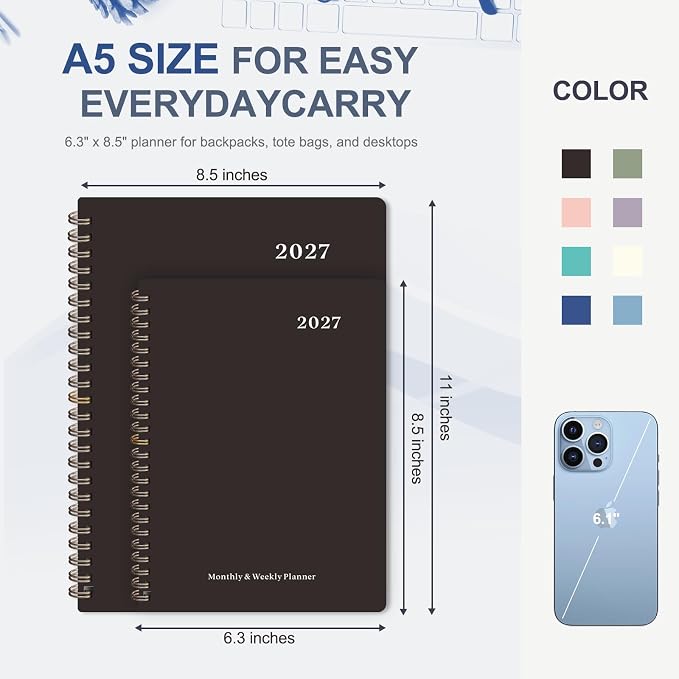 2027 Planner, Weekly and Monthly Calendar Planner Book, A5(6.3'' x 8.5'')