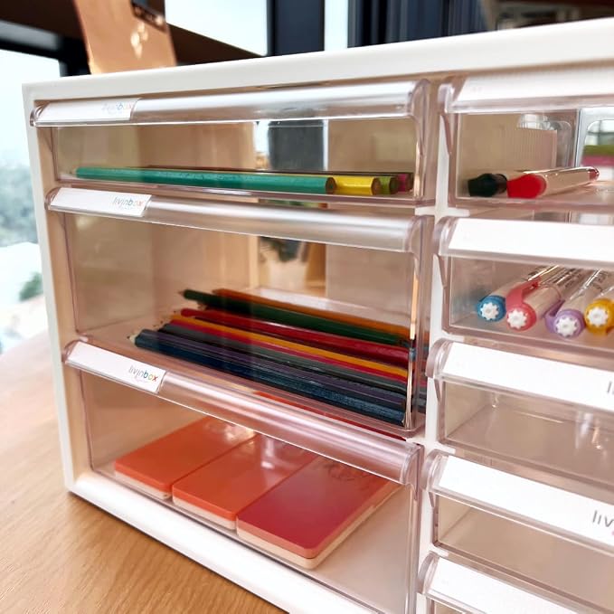 13 Drawers and Dividers Desk Drawer Organizer for Hair Accessories Arts Crafts Sewing Supplies Stationary Teacher Toolbox Medicine Vitamin, White, A9-2110-WT