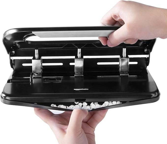 Amazon Basics 3 Hole Punch with Easy-Clean Tray, 30 Sheet Capacity, Black, 6-Pack