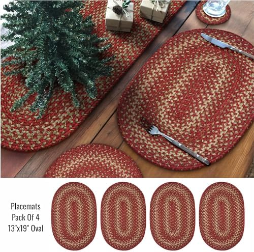 Homespice Apple Pie Jute Braided Placemats, Oval 13x19 Set of 4