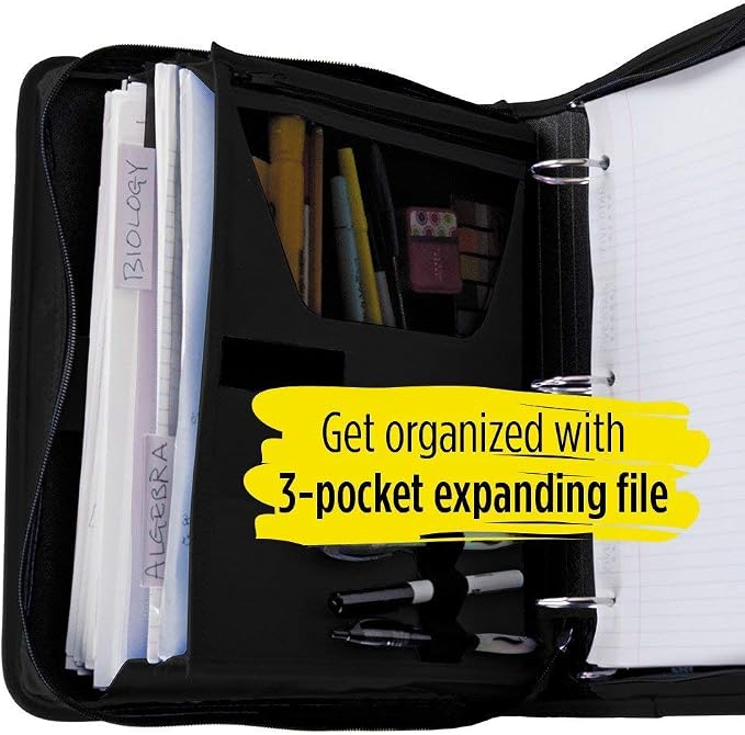 Five Star 1-1/2 Inch Zipper Binder, 3 Ring Binder, 3-Pocket Expanding File, Durable, Color Selected For You (28012)