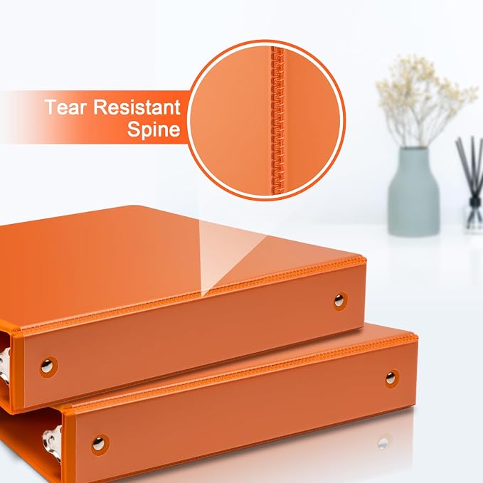 COMIX Sturdy 2 Inch 3 Ring Binder with Clear View Cover | 2"Heavy Duty Round Ring,PVC-Free Board,Holds 450 Letter Sheets,Wholesale for Offices & Classrooms,6 Pack (Orange)