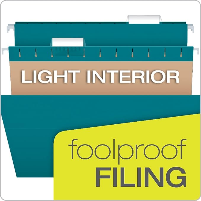 Pendaflex Recycled Hanging Folders, Letter Size, Teal, 1/5 Cut, 25/BX (81614)